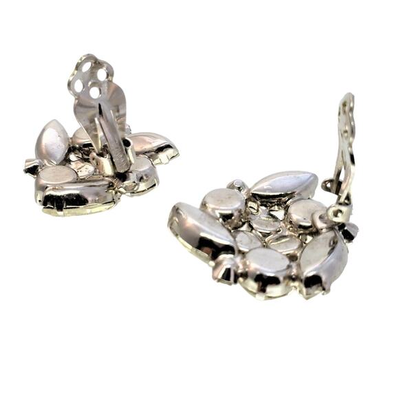 Kramer NY Rhinestone Earrings Cluster Clip On Silver Tone Vintage 1960s Jewelry - Picture 3 of 9